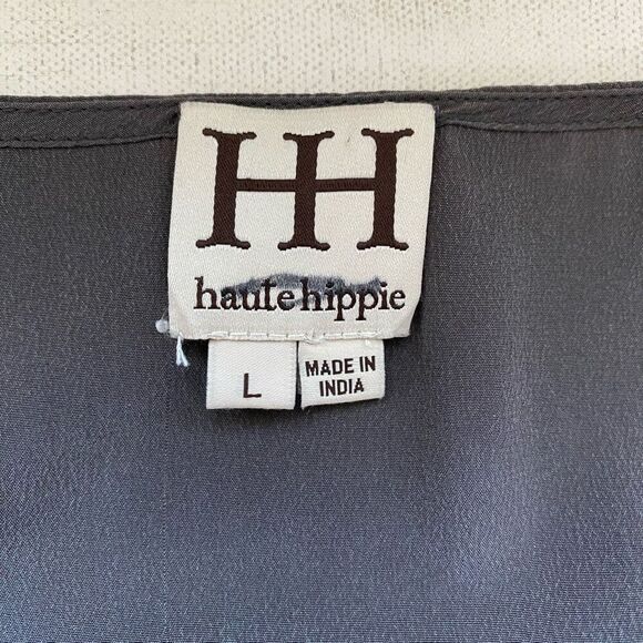 Haute Hippie 100% Silk Grey Embellished Silk Dress Hi-Lo Boho Women’s Large - Picture 7 of 10